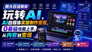 用大白话教你玩转AI，AI自媒体实操制作变现，0基础也能上手，从内容到变现-21资源库