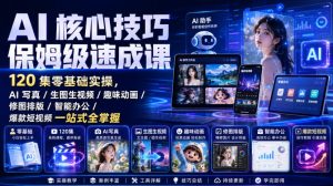 AI核心技巧保姆级速成课｜120集零基础实操，AI写真/生图生视频/趣味动画/修图排版/智能办公/爆款短视频一站式全掌握（更新）-21资源库