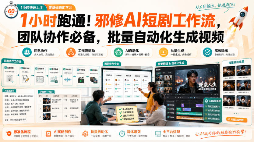 1小时跑通！邪修AI短剧工作流，团队协作必备，批量自动化生成视频-21资源库