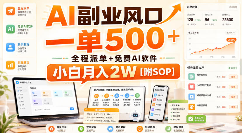AI副业风口，一单500+，全程派单+免费AI软件，小白月入2W【附SOP】【揭秘】-21资源库