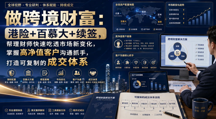 做跨境财富：港险+百慕大+续签，帮理财师快速吃透市场新变化，掌握高净值客户沟通抓手，打造可复制的成交体系-21资源库