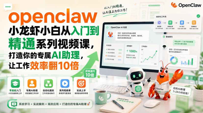 openclaw小龙虾小白从入门到精通系列视频课，打造你的专属AI助理，让工作效率翻10倍-21资源库