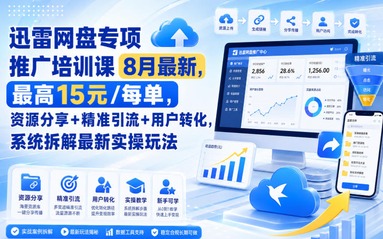 迅雷网盘专项推广培训课8月最新，最高15米/每单，资源分享+精准引流+用户转化，系统拆解最新实操玩法（持续更新）-21资源库