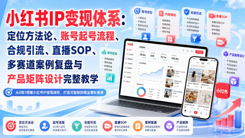 小红书IP变现体系：定位方法论、账号起号流程、合规引流、直播SOP、多赛道案例复盘与产品矩阵设计完整教学-21资源库