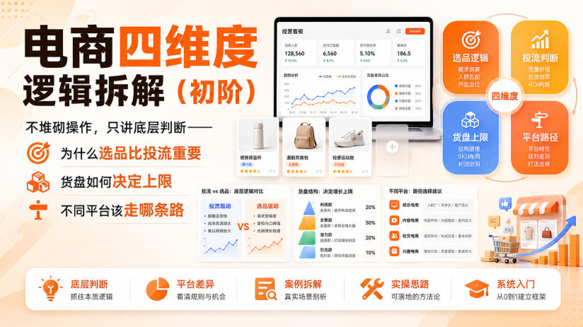 电商四维度逻辑拆解（初阶）不堆砌操作，只讲底层判断——为什么选品比投流重要、货盘如何决定上限、不同平台该走哪条路-21资源库