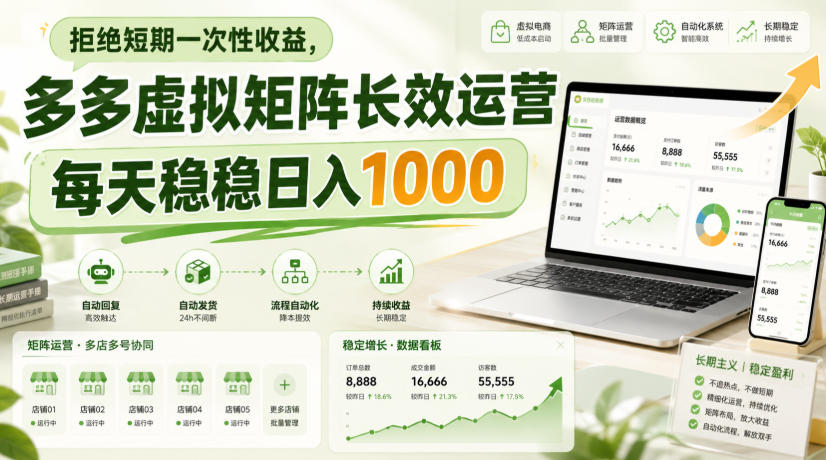 拒绝短期一次性收益，多多虚拟矩阵长效运营，每天稳稳日入1000【揭秘】-21资源库