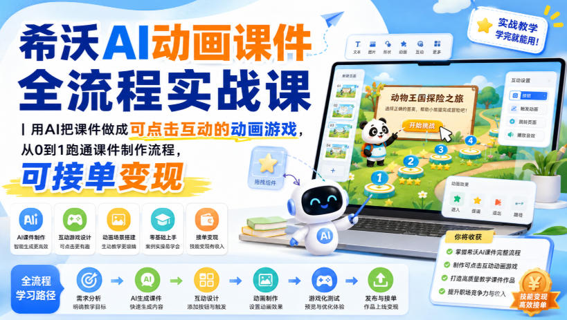 希沃AI动画课件全流程实战课｜用AI把课件做成可点击互动的动画游戏，从0到1跑通课件制作流程，可接单变现-21资源库