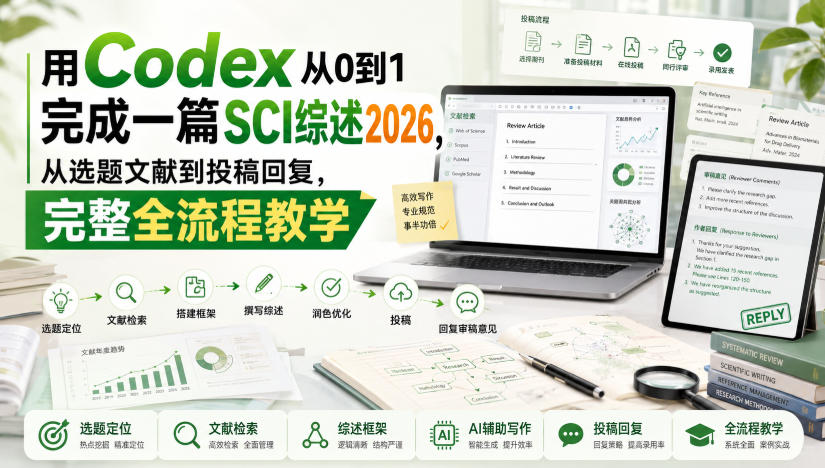 用Codex从0到1完成一篇SCI综述2026，从选题文献到投稿回复，完整全流程教学-21资源库