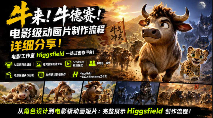 牛来！牛德赛！电影级动画片制作流程详细分享！电影工作室Higgsfield一站式创作平台，完整创作流程-21资源库