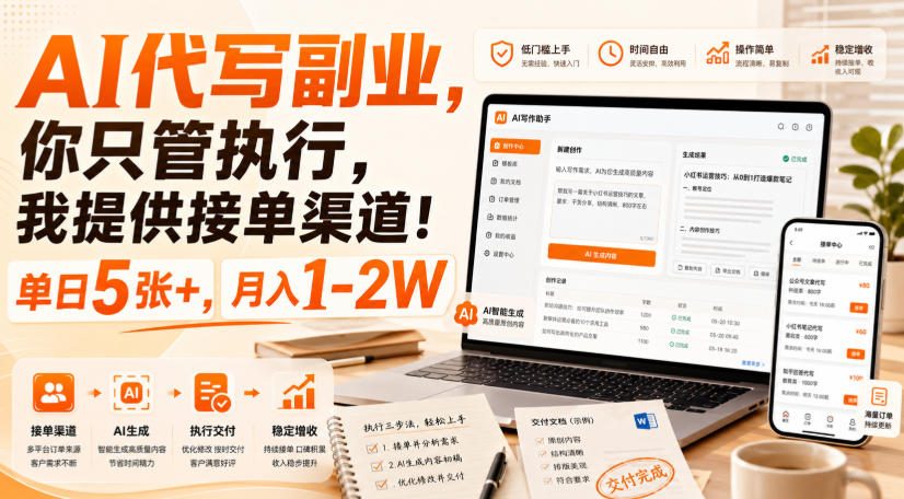 AI代写副业，你只管执行，我提供接单渠道！单日5张+，月入1-2W【揭秘】-21资源库