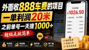 外面收888车费的项目，一单利润20米，之前单号一天撸1k+，超级无敌简单-21资源库