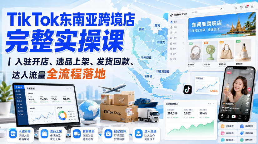 TikTok东南亚跨境店完整实操课｜入驻开店、选品上架、发货回款、达人流量全流程落地-21资源库