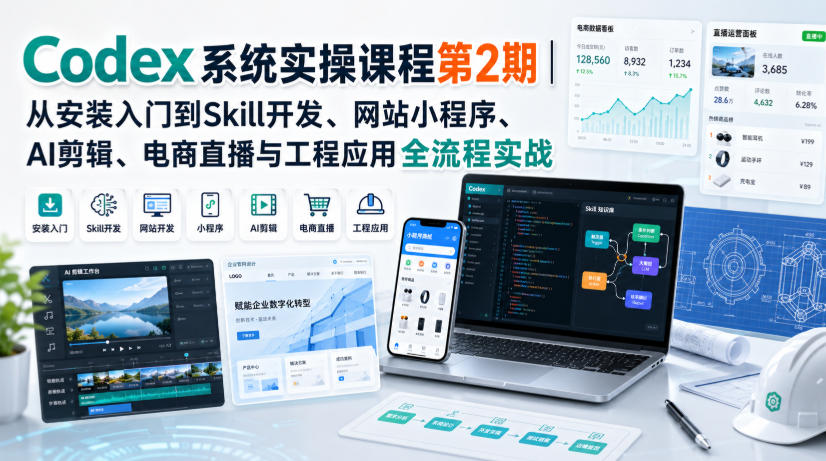 Codex系统实操课程第2期｜从安装入门到Skill开发、网站小程序、AI剪辑、电商直播与工程应用全流程实战-21资源库