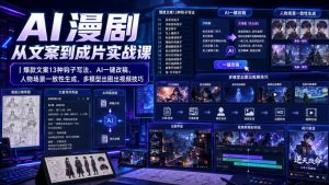 AI漫剧从文案到成片实战课｜爆款文案13种钩子写法、AI一键改稿、人物场景一致性生成、多模型出图出视频技巧-21资源库