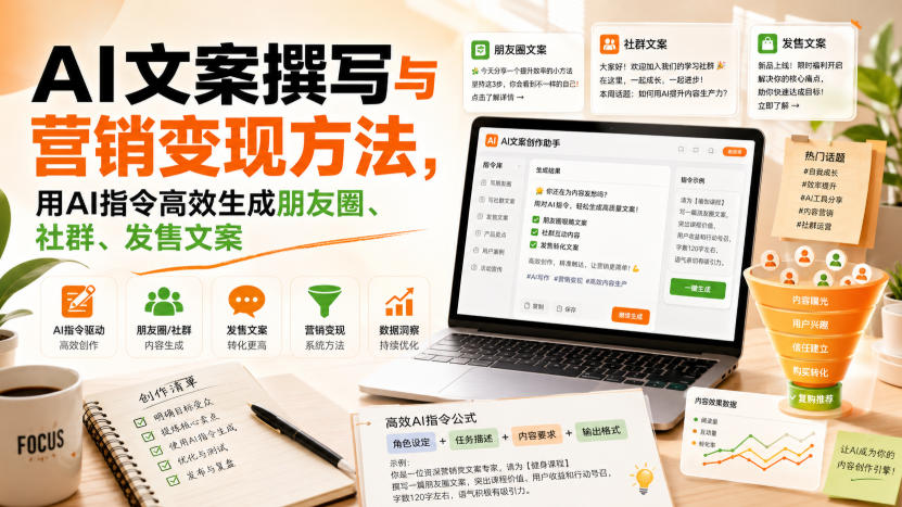 AI文案撰写与营销变现方法，用AI指令高效生成朋友圈、社群、发售文案-21资源库