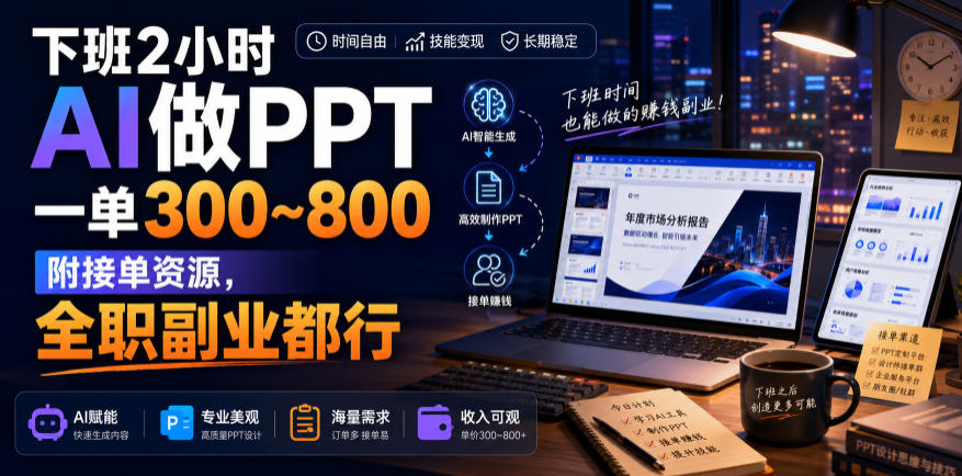 下班2小时AI做PPT，一单300~800，附接单资源，全职副业都行【揭秘】-21资源库