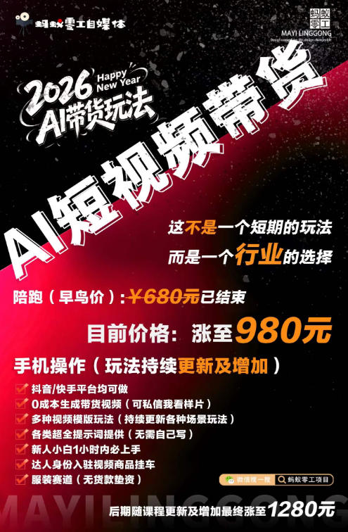 外面卖680的AI短视频带货，靠AI生成短视频，分发到抖音快手平台，多种模版提示词提供，单条视频1k+收益-21资源库
