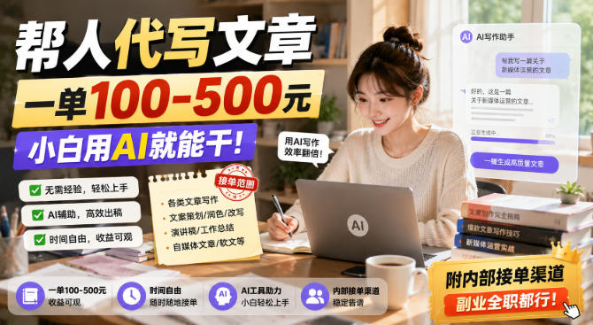帮人代写文章，一单100-500，小白用AI就能干，附内部接单渠道，副业全职都行【揭秘】-21资源库