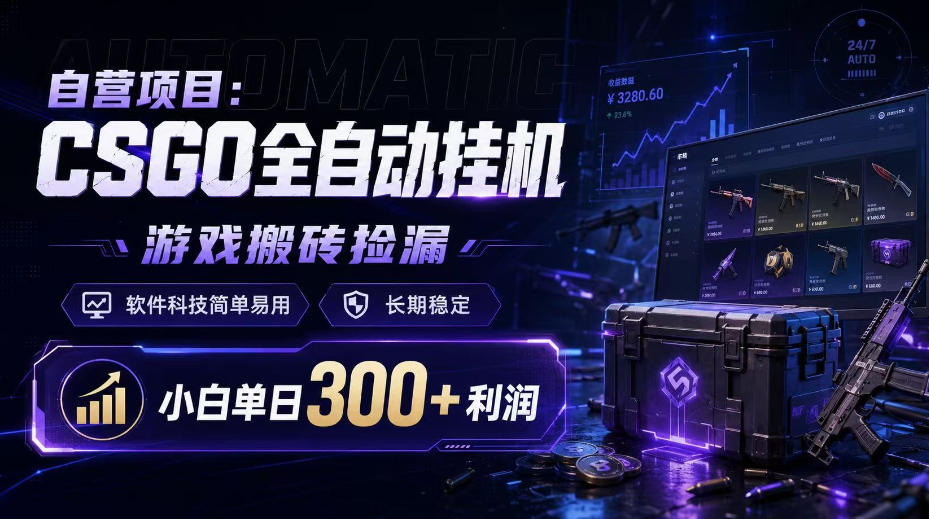 自营项目：CSGO全自动挂G，游戏搬砖捡漏，软件科技简单易用，长期稳定，小白单日300+利润【揭秘】-21资源库