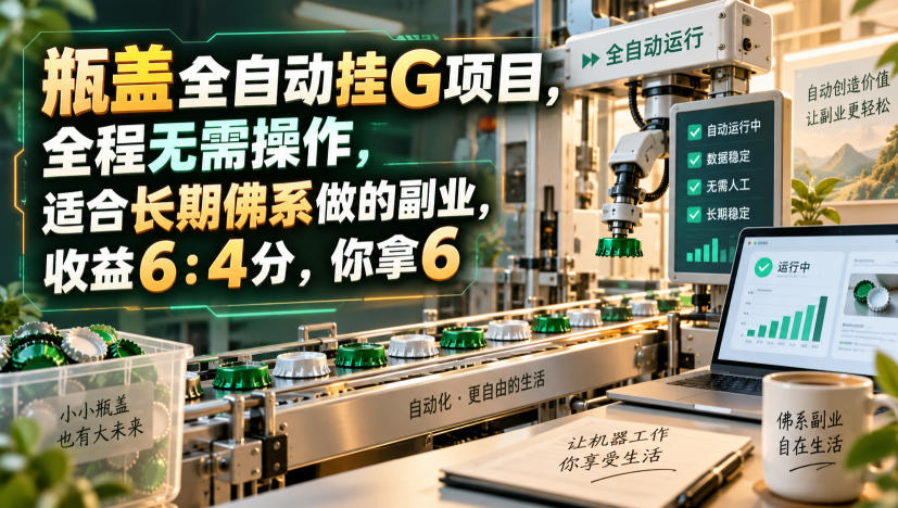 瓶盖全自动挂G项目，全程无需操作，适合长期佛系做的副业，收益6：4分，你拿6【揭秘】-21资源库