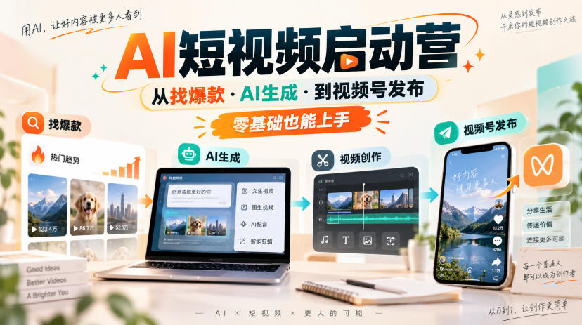 AI短视频启动营，从找爆款·AI生成·到视频号发布，零基础也能上手-21资源库