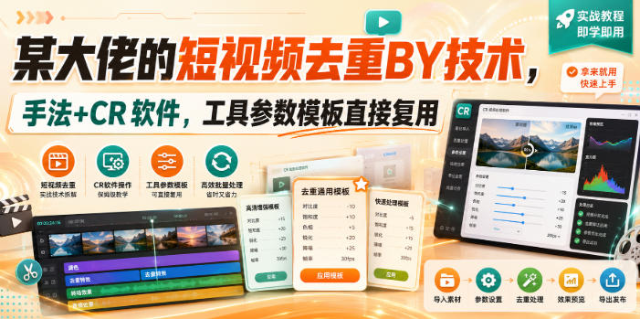 某大佬的短视频去重搬运技术，手法+CR软件，工具参数模板直接复用-21资源库
