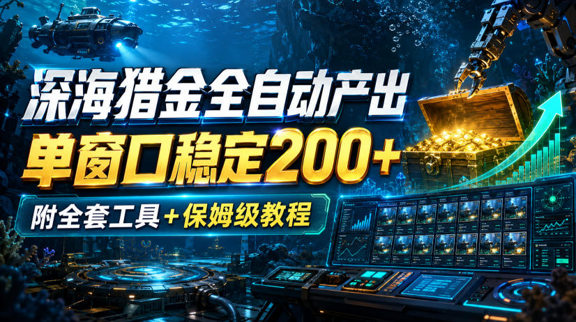 深海猎金全自动产出，单窗口稳定200+，附全套工具+保姆级教程【揭秘】-21资源库