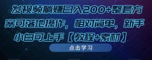 发视频躺赚日入200+整套方案可落地操作,相对简单,新手小白可上手【教程+素材】-21资源库