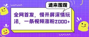 全网首发，慢开屏深情玩法，一条视频涨粉2000+【揭秘】-21资源库