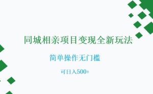 同城相亲项目变现全新玩法,简单操作无门槛,可日入500+【揭秘】-21资源库