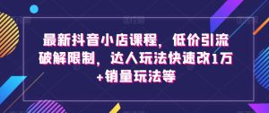 最新抖音小店课程，低价引流破解限制，达人玩法快速改1万+销量玩法等-21资源库