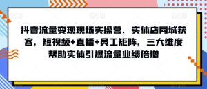 抖音流量变现现场实操营,实体店同城获客,短视频+直播+员工矩阵,三大维度帮助实体引爆流量业绩倍增-21资源库