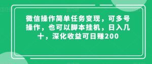 微信操作简单任务变现，可多号操作，也可以脚本挂机，日入几十，深化收益可日赚200【揭秘】-21资源库