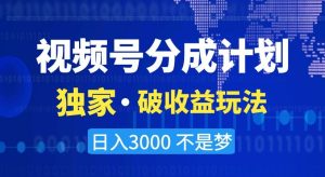 视频号分成计划，独家·破收益玩法，日入3000不是梦【揭秘】-21资源库