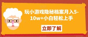 玩小游戏隐秘档案月入5-10w+小白轻松上手【揭秘】-21资源库