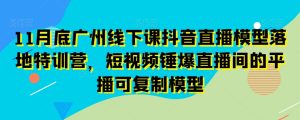 11月底广州线下课抖音直播模型落地特训营，短视频锤爆直播间的平播可复制模型-21资源库