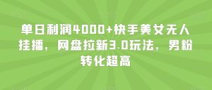 单日利润4000+快手美女无人挂播，网盘拉新3.0玩法，男粉转化超高【揭秘】-21资源库