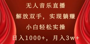 无人音乐直播，解放双手，实现躺赚，小白轻松实操，日入1000+，月入3w+【揭秘】-21资源库