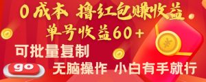 全新平台，0成本撸红包赚收益，单号收益60+，可批量复制，无脑操作，小白有手就行【揭秘】-21资源库