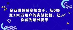 企业微信裂变操盘手,从0裂变100万用户的实战秘籍,让你成为增长高手-21资源库