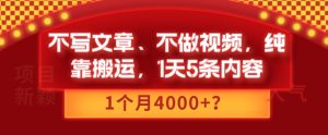 不写文章、不做视频，纯靠搬运，1天5条内容，1个月4000+？-21资源库