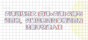 卖课训练营之【做课+卖课】实操与运营班,突破信息鸿沟掌握运营方法新手快速入门-21资源库