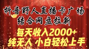 每天收入2000+，抖音野人直播卡广场，结合网盘拉新，纯无人，小白轻松上手【揭秘】-21资源库