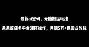 最新ai流量密码,傻瓜式搬运玩法,条条原创,多平台矩阵操作,月赚5万+保姆式教程【揭秘】-21资源库