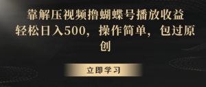 靠解压视频撸蝴蝶号播放收益，轻松日入500，操作简单，包过原创【揭秘】-21资源库