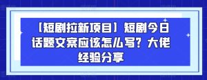 【短剧拉新项目】短剧今日话题文案应该怎么写？大佬经验分享-21资源库