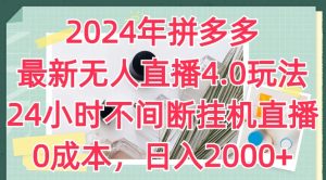 2024年拼多多最新无人直播4.0玩法，24小时不间断挂机直播，0成本，日入2k【揭秘】-21资源库