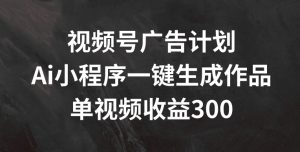 视频号广告计划,AI小程序一键生成作品, 单视频收益300+【揭秘】-21资源库