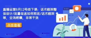直播运营6月12号线下课:话术框架整体设计/流量低迷如何救流/话术框架等,全场燃爆,非常干货-21资源库