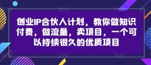 创业IP合伙人计划，教你做知识付费，做流量，卖项目，一个可以持续很久的优质项目-21资源库